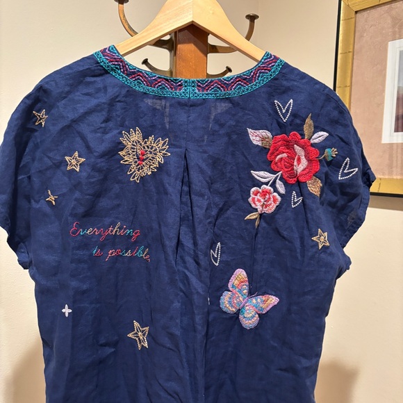 Johnny Was Embroidered Linen Monroe Tunic Shift Dress M - Picture 9 of 12